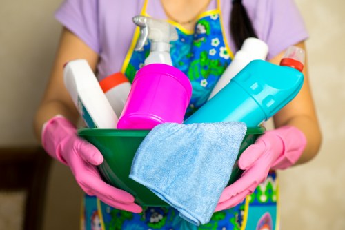 Professional commercial cleaning in a modern office lobby