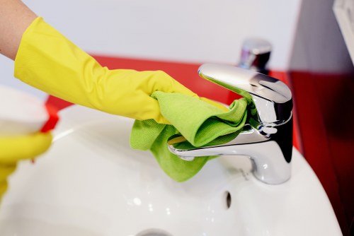 Professional communal area cleaning in a residential building entrance