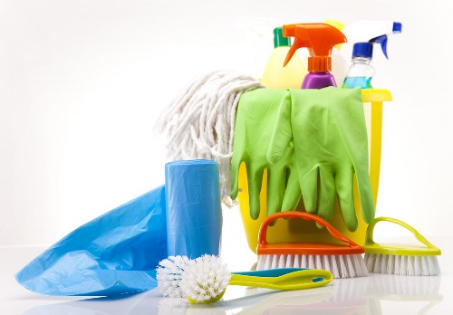 Shared hallway floor care during regular communal area cleaning