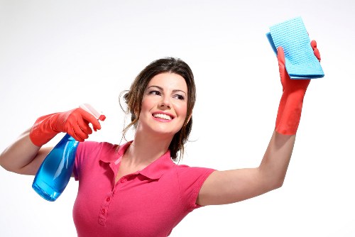 Kitchen house cleaning routine with counters and sink